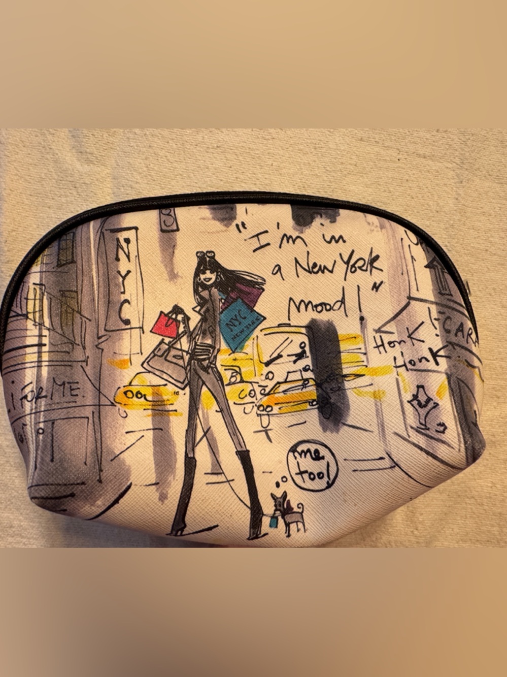 New York Illustration Cosmetic Bag - White with Black Sketch